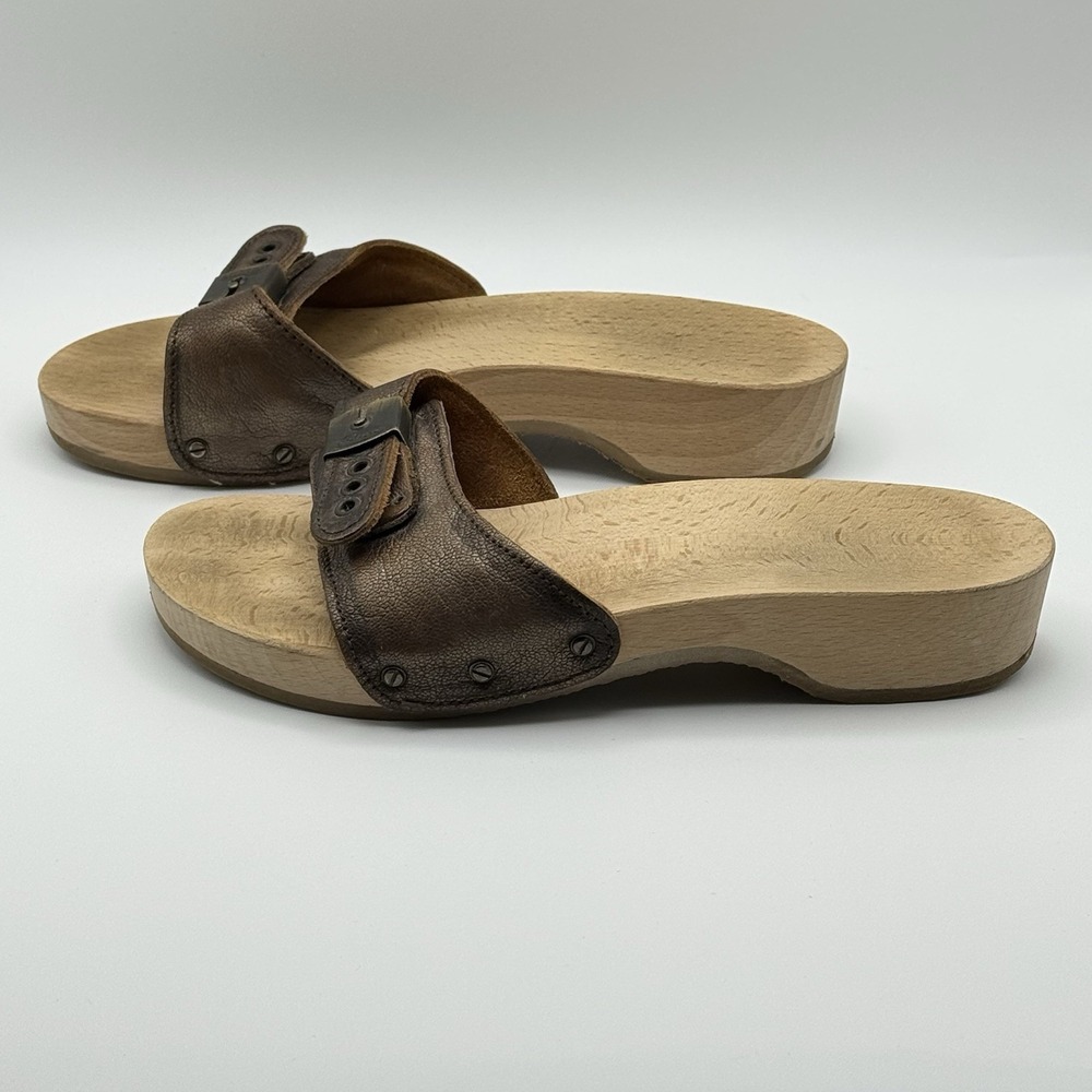Vintage Dr Scholl's Original Wooden Exercise Sandals Brown  Leather Women's 9 - Picture 5 of 9